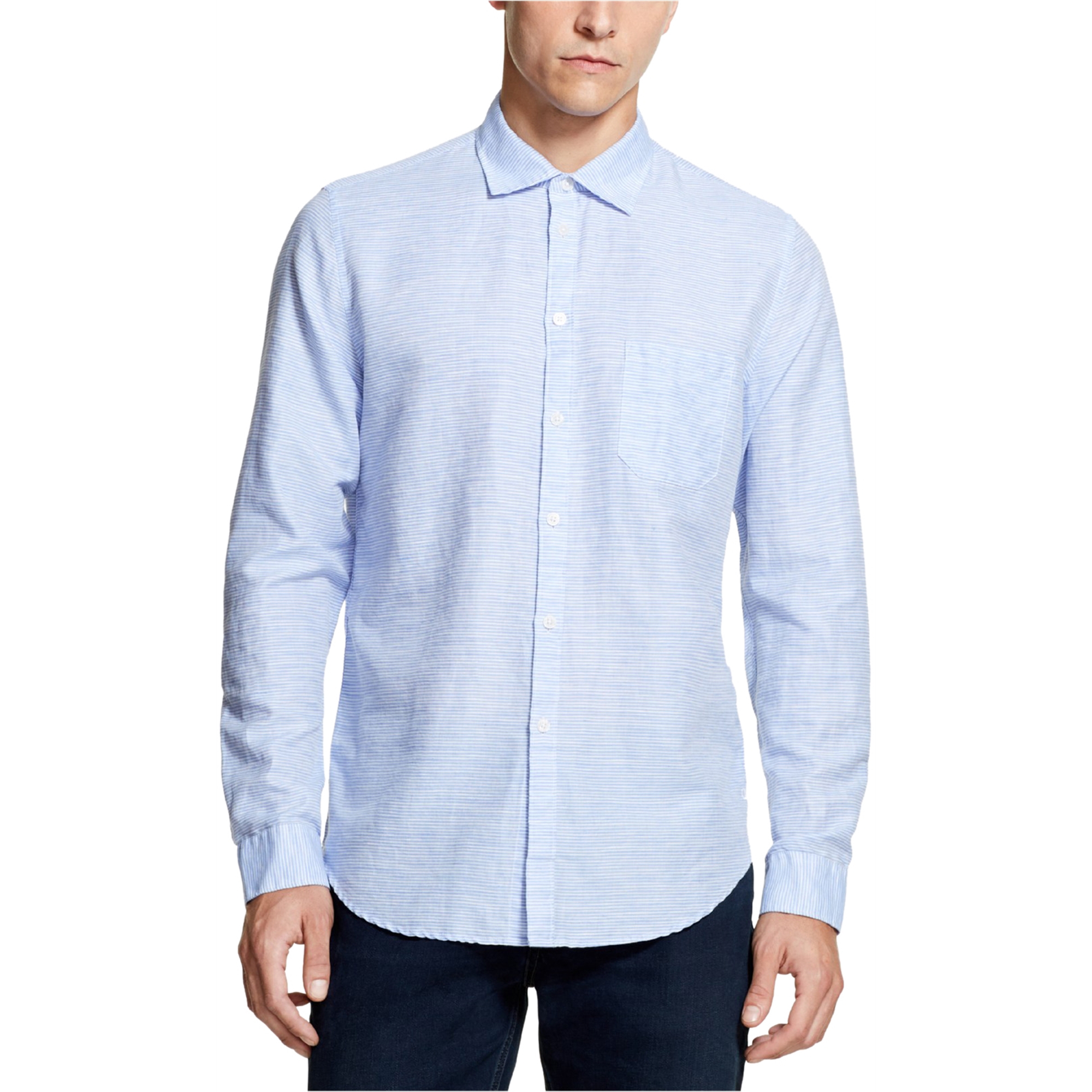 Mens Striped Woven Button Up Shirt, Blue, X-Large